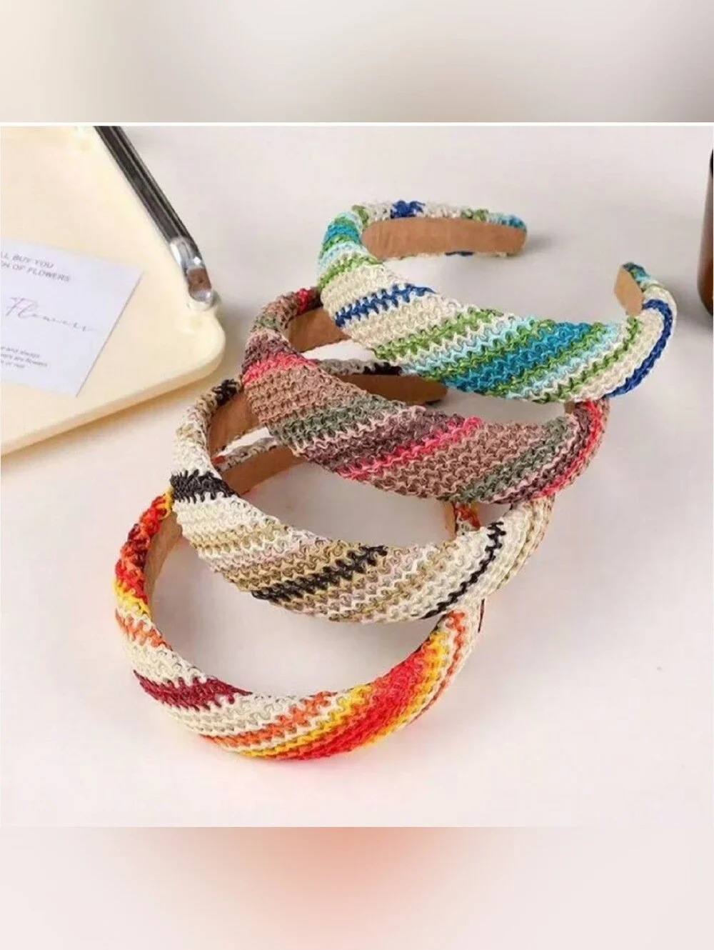 Raffia Woven Striped Multicolor Headband